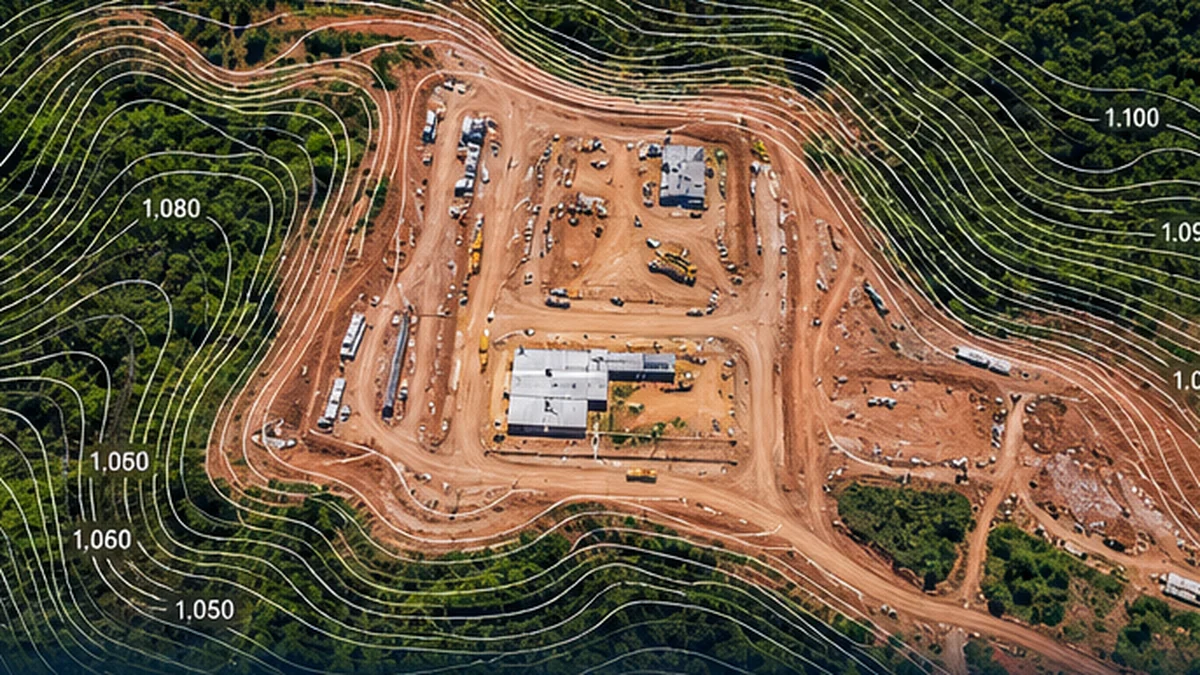 Ilustração conceitual de terreno com curvas de nível numeradas