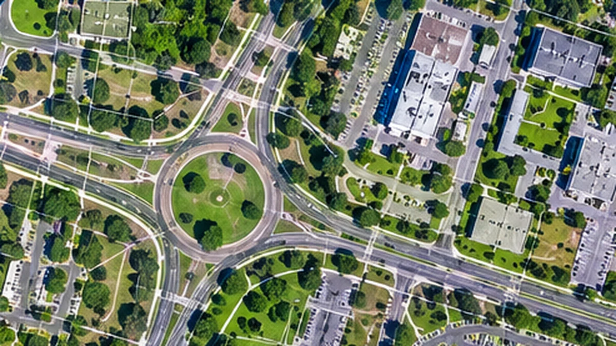 Ilustração conceitual de ortofotomosaico de um cruzamento urbano em vista vertical