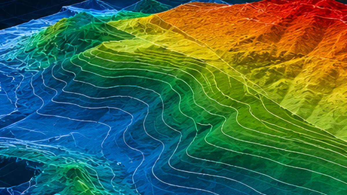 Ilustração conceitual de modelo digital de elevação colorido por altitude