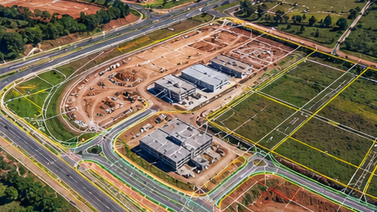 Ilustração conceitual de área com demarcações de lotes e perímetros